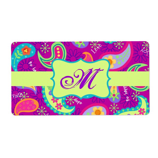 Magenta Lila Grönt Modern Paisley Monogram Fraktsedel (Framsidan)