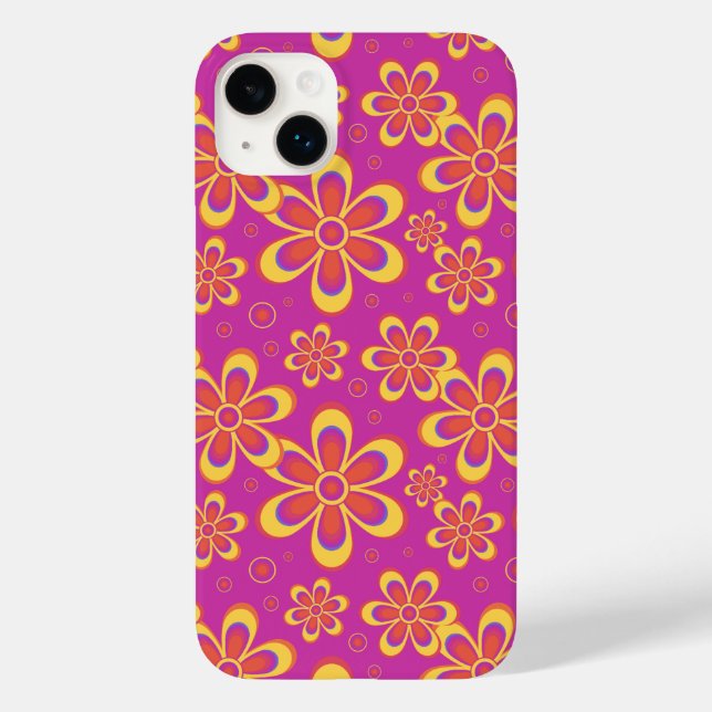 Magenta Lila Gult Groovy Flower Mönster (Baksida)