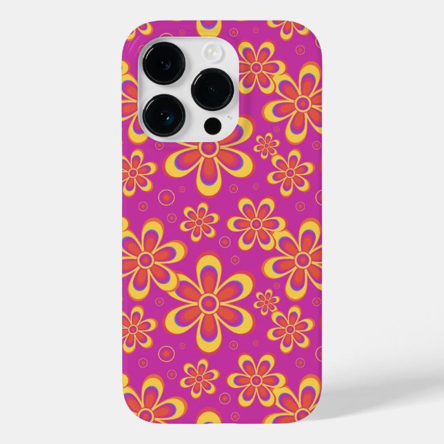 Magenta Lila Gult Groovy Flower Mönster (Baksida)
