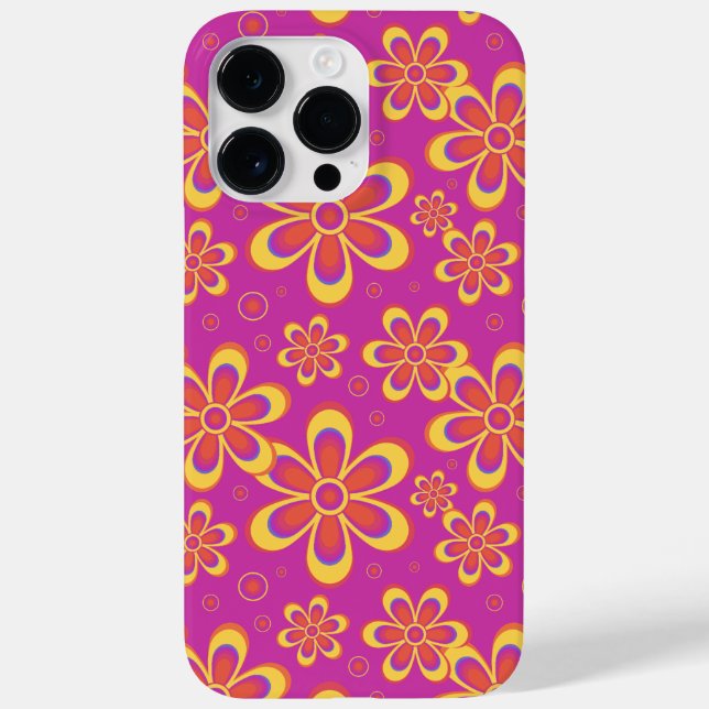 Magenta Lila Gult Groovy Flower Mönster (Baksida)