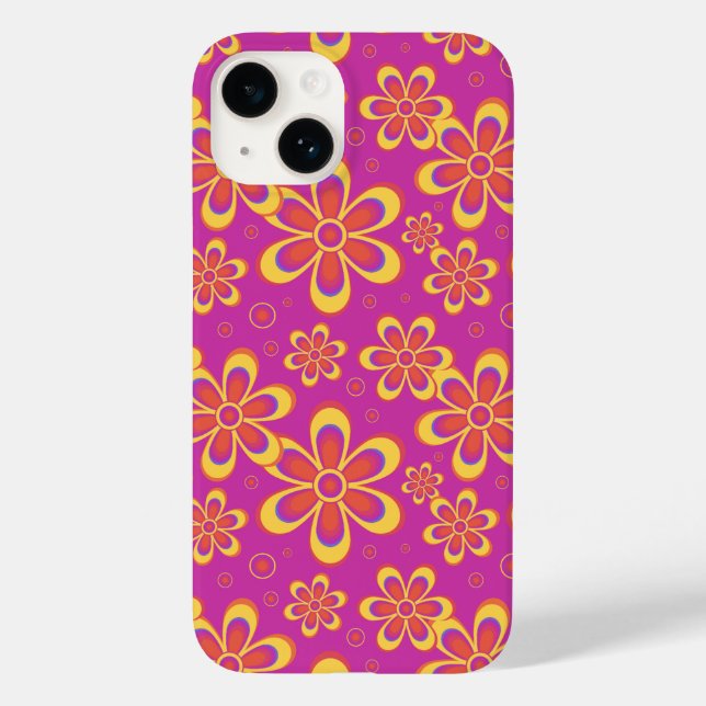 Magenta Lila Gult Groovy Flower Mönster (Baksida)