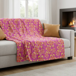Magenta Lila Gult Groovy Flower Mönster Fleecefilt