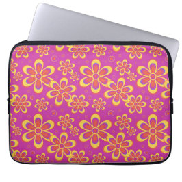 Magenta Lila Gult Groovy Flower Mönster Laptop Fodral