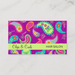 Magenta Lila Lime Green Modern Paisley Mönster Visitkort
