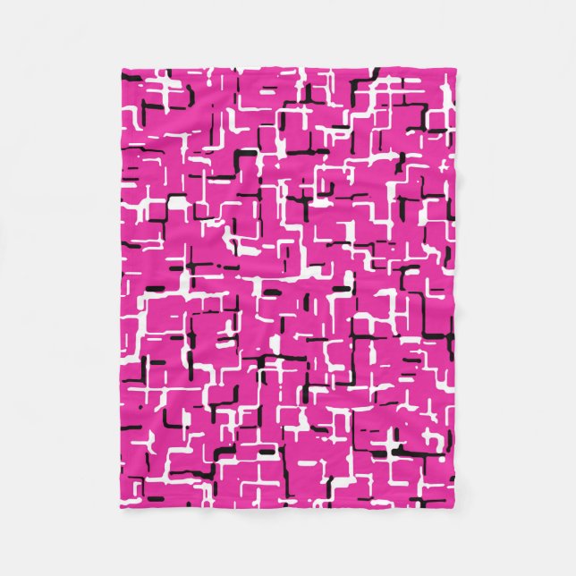 Magenta Lila Rosa Black White Mönster Fleecefilt (Framsidan)