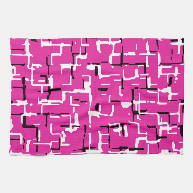 Magenta Lila Rosa Black White Mönster Kökshandduk (Horisontell)