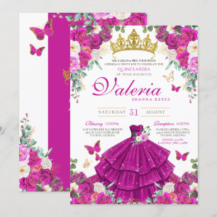 Magenta Lila Rosa Butterfly Princess Quinceañera Inbjudningar