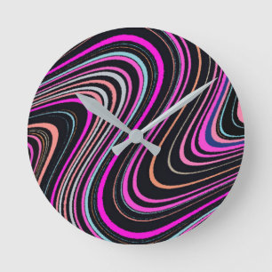 Magenta Lila Rosa Navy Mönster Rund Klocka