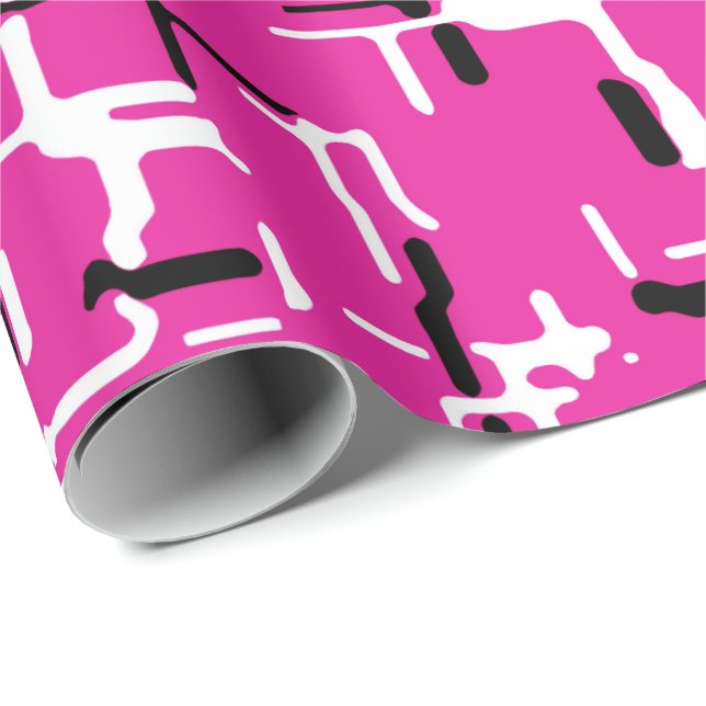 Magenta Lila Rosa Svart Vit Abstrakt Mönster Presentpapper (Rullad Hörn)