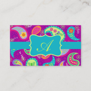 Magenta Lila Turcos Modern Paisley Monogram Visitkort