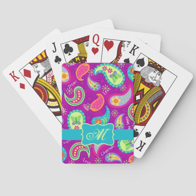Magenta Lila Turcos Modern Paisley Mönster Casinokort (Baksidan)
