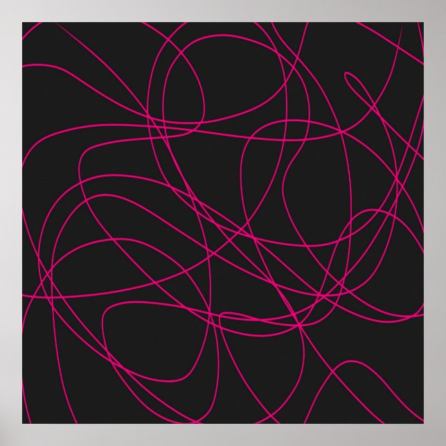Magenta Linje Konst på Svart  Poster (Framsidan)