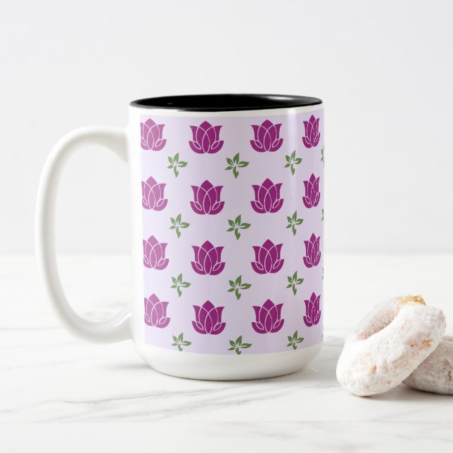 Magenta Lotus Garden Pattern Två-Tonad Mugg (Med munk)