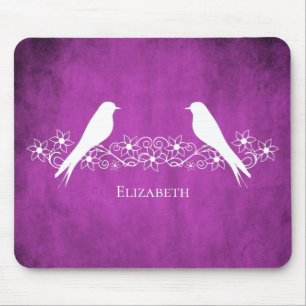 Magenta Lovebird Blommigt Vine Mouse Pad Musmatta