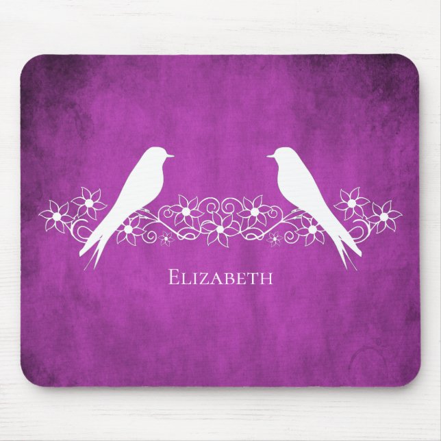 Magenta Lovebird Blommigt Vine Mouse Pad Musmatta (Framsidan)