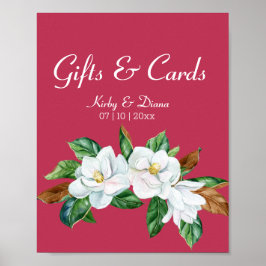 Magenta Magnolia Bouquet Bröllop Sign Poster