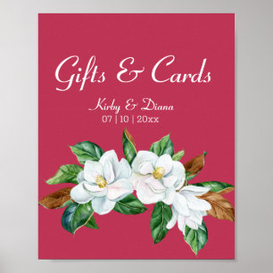Magenta Magnolia Bouquet Bröllop Sign Poster