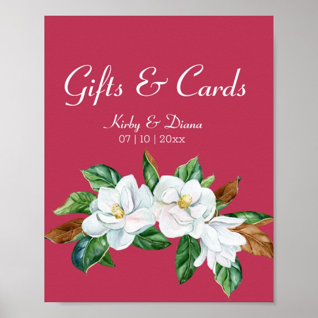 Magenta Magnolia Bouquet Bröllop Sign Poster (Framsidan)
