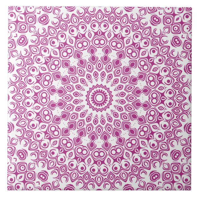Magenta Mandala Geometriskt Mönster Kakelplatta (Framsidan)