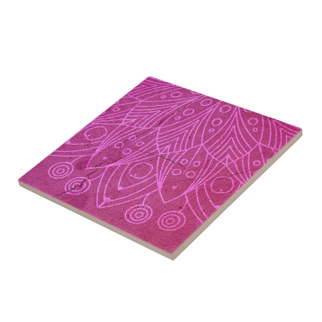 Magenta Mandala Zen Rustic Body Mind Spirit Kakelplatta (Sidan)