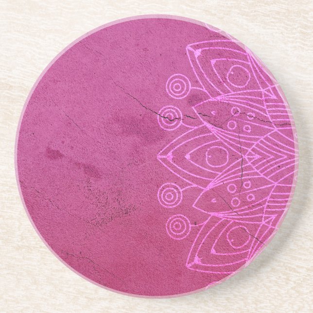 Magenta Mandala Zen Rustic Body Mind Spirit Stone Underlägg (Framsidan)