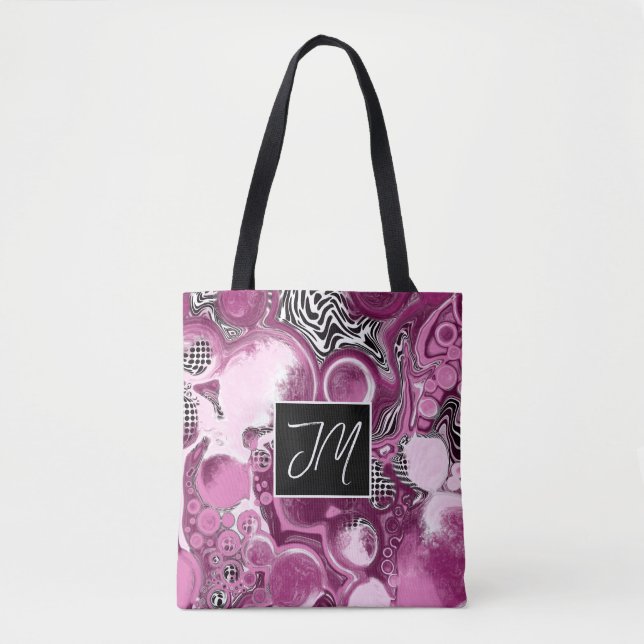 Magenta Marble Fluid Art Tote Bag Tygkasse (Framsida)
