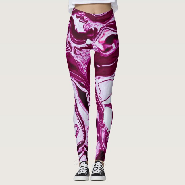 Magenta Marble Struktur: Abstrakt Fluid Art Leggings (Framsida)