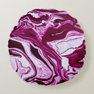Magenta Marble Struktur: Abstrakt Fluid Art Rund Kudde