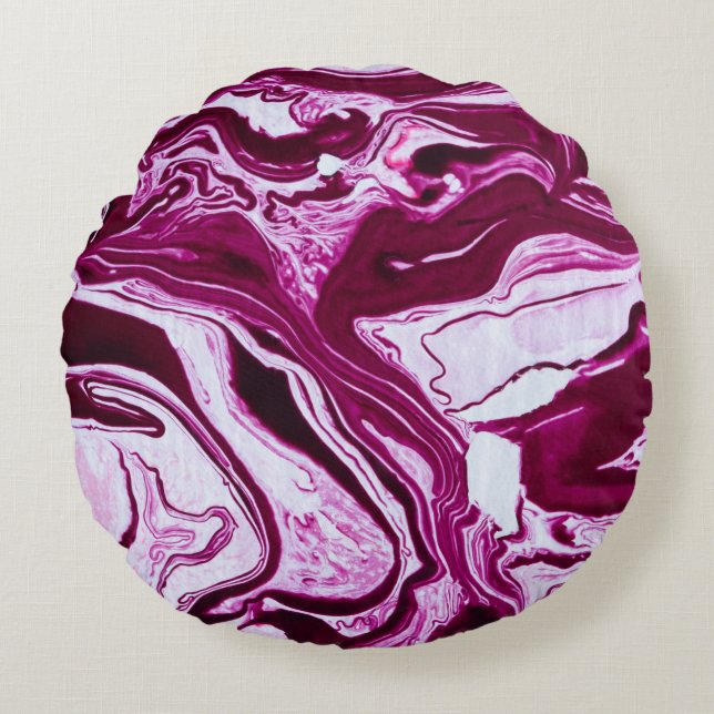 Magenta Marble Struktur: Abstrakt Fluid Art Rund Kudde (Framsidan)