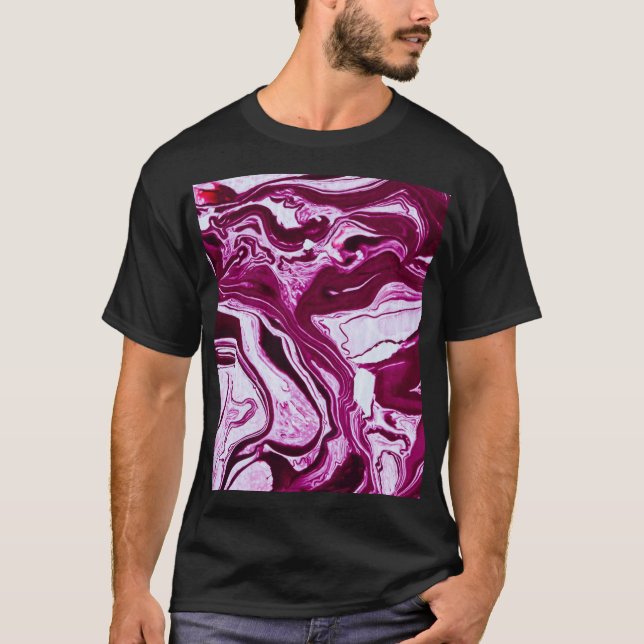 Magenta Marble Struktur: Abstrakt Fluid Art T Shirt (Framsida)