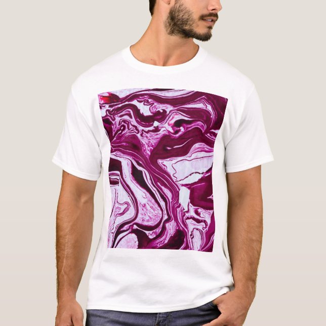 Magenta Marble Struktur: Abstrakt Fluid Art T Shirt (Framsida)