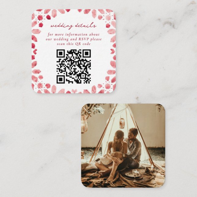 Magenta Marockanska Plattor QR-kod Bröllop Tilläggskort (Fram/baksida)