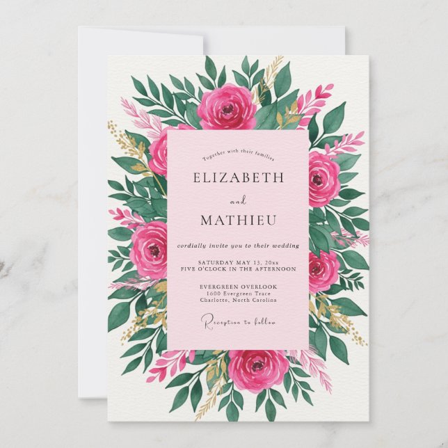 Magenta Mesmerizing Spring Floral Wedding Inbjudningar (Framsida)