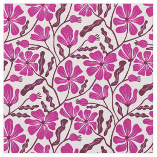 Magenta Mid Century Modern Blommönster Tyg