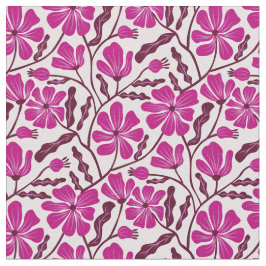 Magenta Mid Century Modern Floral Pattern Tyg