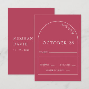 Magenta Minimalistisk modern Arch Bröllop OSA Kort