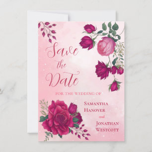 Magenta Modern Blommigt Boho Spara Datumet
