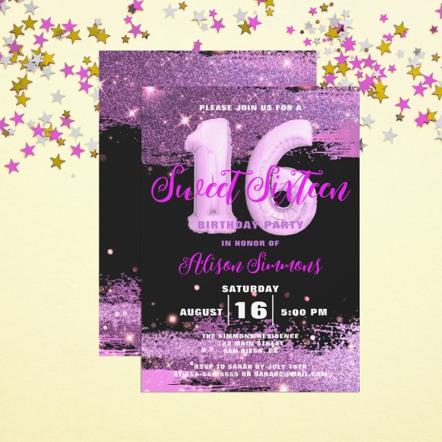 Magenta Modern Glam Sweet sixteen Birthday Inbjudningar (Skapare uppladdad)