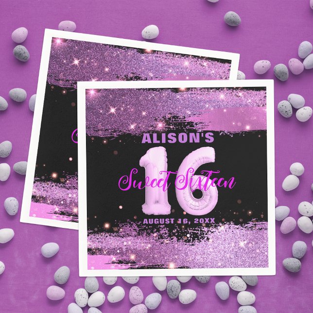 Magenta Modern Glam Sweet sixteen Birthday Pappersservett (Skapare uppladdad)