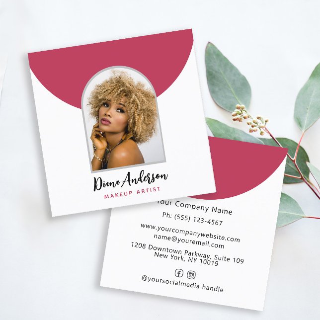Magenta Modern Photo Arch Makeup Beauty Industry Fyrkantigt Visitkort (Skapare uppladdad)