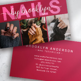 Magenta Modern Photo Typography Nail Artist Visitkort