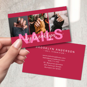 Magenta Modern Photo Typography Nail Artist Visitkort