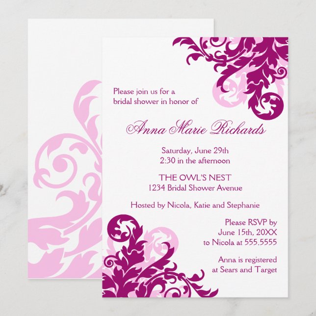 Magenta Möhippan Mourish Inbjudningar (Fram/baksida)