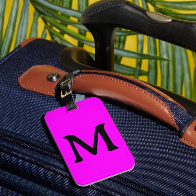 Magenta Monogram Anpassat Namn Färg Neon Rosa Bagagebricka (Framsida Insitu 1)