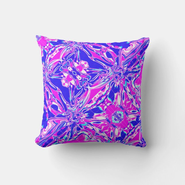 Magenta Mörkblå Vit Blomma Diagonal Paisley Kudde (Framsida)