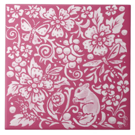 Magenta Mouse Snigel Animal Nature Woodland Blommi Kakelplatta