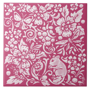 Magenta Mouse Snigel Animal Nature Woodland Blommi Kakelplatta