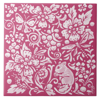 Magenta Mouse Snigel Animal Nature Woodland Blommi Kakelplatta