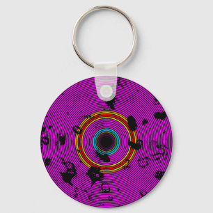 Magenta Multifärgad Vinyl Disk Struktur Mönster Nyckelring