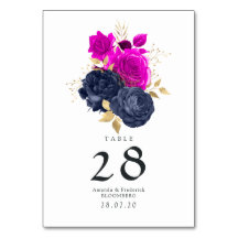 Magenta Navy och Guld Blommig Bröllop